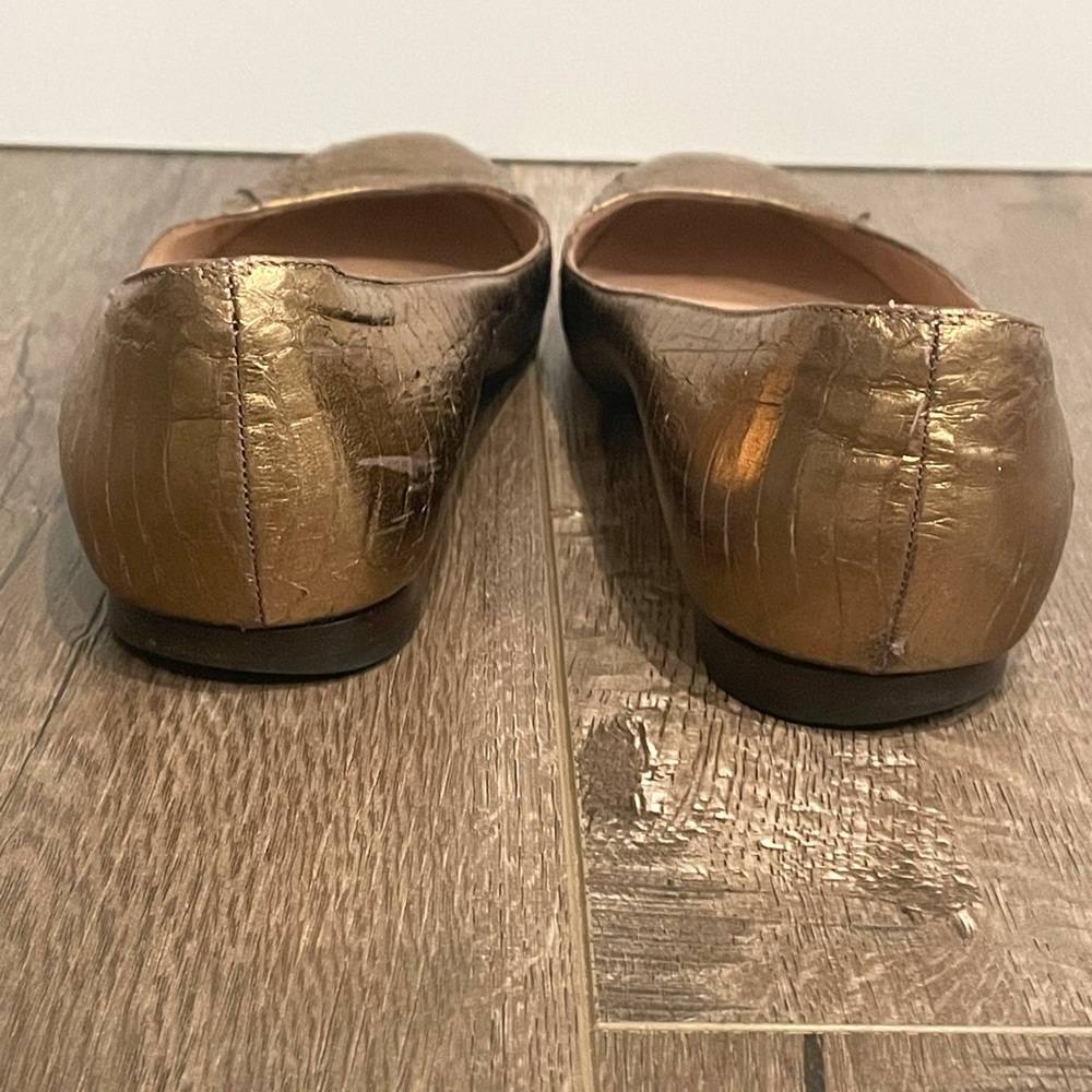 Manolo Blahnik Tere Leather Bronze Flats - Picture 6 of 7